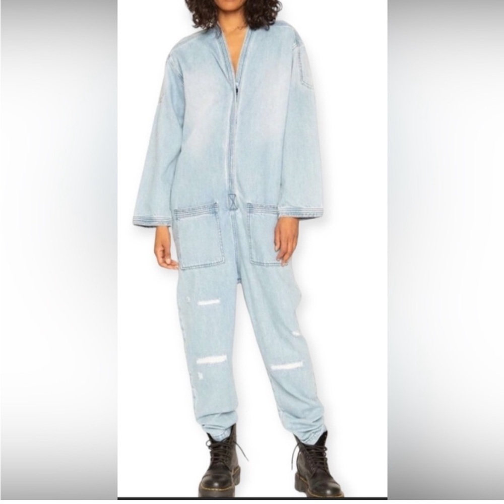 Free People X Sandrine Rose Light Blue Denim Jumpsuit